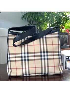 Burberry Beige Check Shoulder Bag with Black Trim